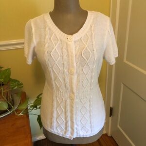 Vintage Christopher & Banks White Short Sleeve Button Down Cardigan